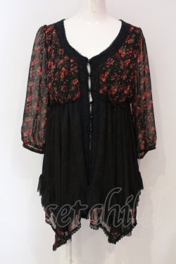 画像1: axes femme / 花柄シフォンチュニック M クロ×アカ O-25-06-10-001-AX-TO-IG-OS