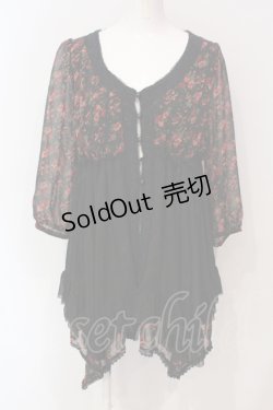 画像1: axes femme / 花柄シフォンチュニック M クロ×アカ O-25-06-10-001-AX-TO-IG-OS