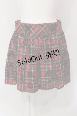 画像1: Secret Honey / チェック×フロッキープリントバックリボンスカート 2 アカ O-25-06-10-046-CA-SK-IG-OS