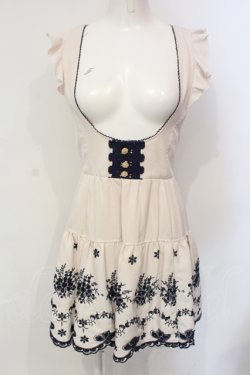 画像1: LIZ LISA / 刺繍スカラップサスペンダースカート  アイボリー×ネイビー O-25-06-10-055-LO-SK-IG-OS