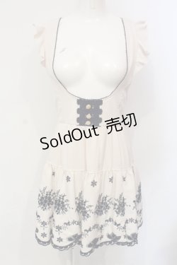 画像1: LIZ LISA / 刺繍スカラップサスペンダースカート  アイボリー×ネイビー O-25-06-10-055-LO-SK-IG-ZY