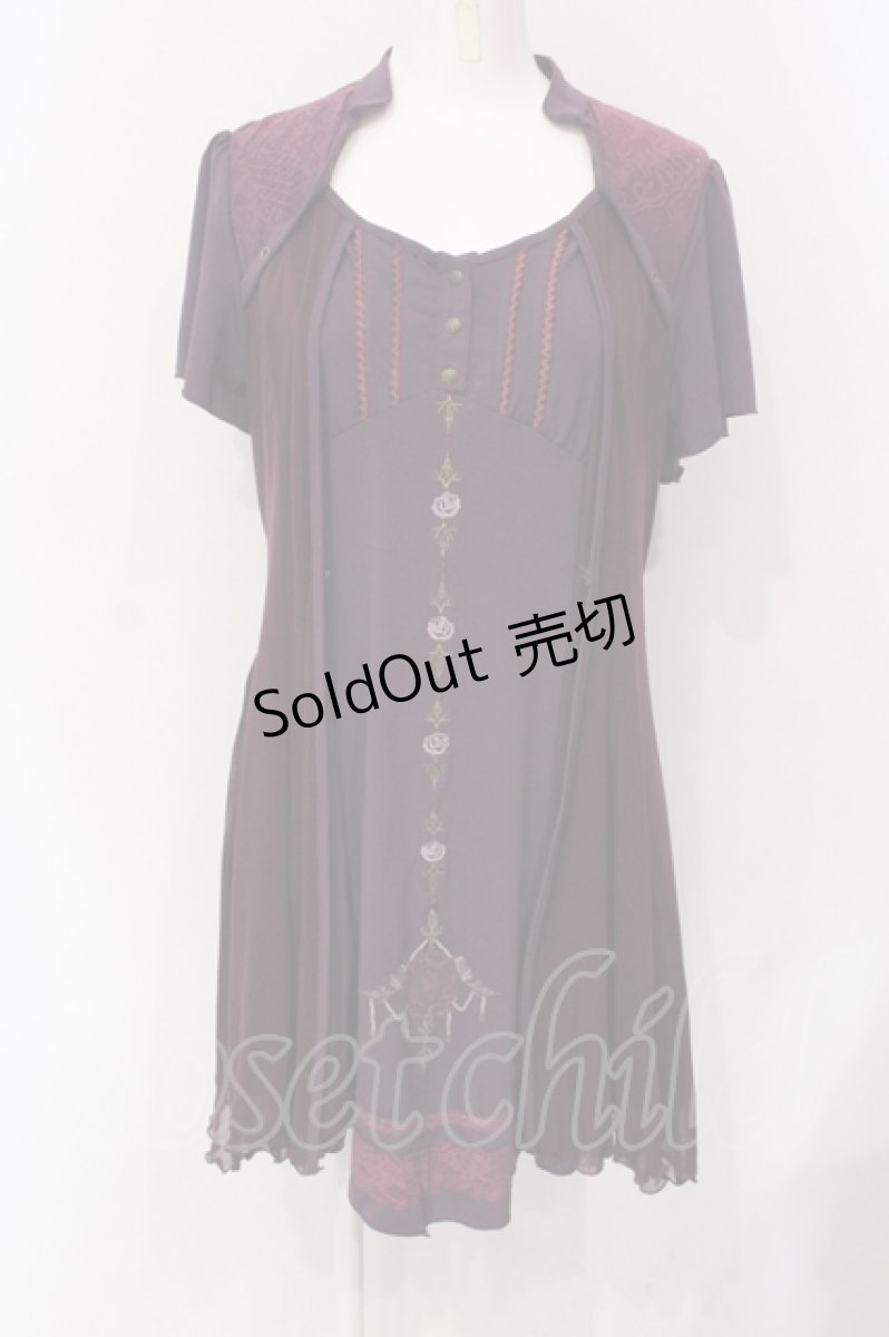 画像1: Ozz Croce / ローズ刺繍異素材ワンピース  パープル O-25-06-10-056-OO-OP-IG-OS (1)