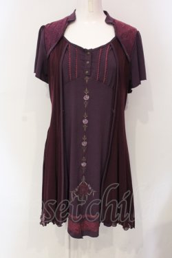 画像1: Ozz Croce / ローズ刺繍異素材ワンピース  パープル O-25-06-10-056-OO-OP-IG-OS
