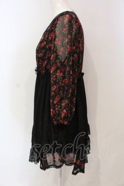画像2: axes femme / 花柄シフォンチュニック M クロ×アカ O-25-06-10-001-AX-TO-IG-OS