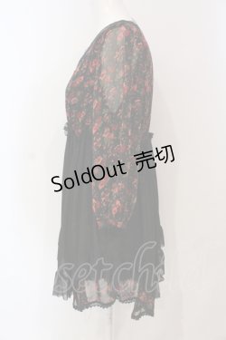 画像2: axes femme / 花柄シフォンチュニック M クロ×アカ O-25-06-10-001-AX-TO-IG-OS