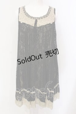 画像1: axes femme / フラワー編みプリーツワンピース M クロ×生成り O-25-06-10-008-AX-OP-IG-OS