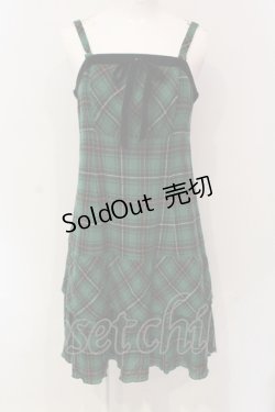 画像1: Emily Temple cute / 別珍リボンチェックキャミワンピース M グリーン O-25-06-10-068-ET-OP-OW-ZT467
