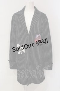 KMK / パッチストライプミディテーラードジャケット M ブラック O-25-06-10-069-PU-JA-YM-OS