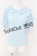 axes femme kawaii / フリルリボン半袖カットプル M サックス O-25-06-10-085-AX-TO-IG-OS