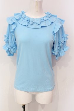 画像1: axes femme kawaii / フリルリボン半袖カットプル M サックス O-25-06-10-085-AX-TO-IG-OS