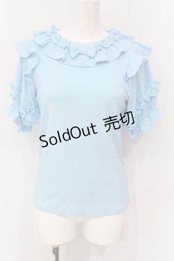 画像1: axes femme kawaii / フリルリボン半袖カットプル M サックス O-25-06-10-085-AX-TO-IG-OS