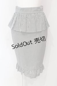 E hyphen world gallery / ペプラムギンガムスカート S クロ O-25-06-10-098-LO-SK-OW-OS