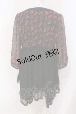 画像3: axes femme / 花柄シフォンチュニック M クロ×アカ O-25-06-10-001-AX-TO-IG-OS