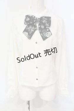 画像1: axes femme / ジャカードリボン付ブラウス  生成り×クロ O-25-06-12-046-AX-BL-IG-OS