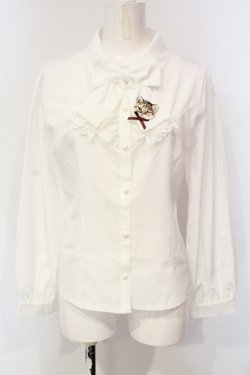 画像1: axes femme POETIQUE / キャットブローチ付ブラウス M シロ O-25-06-12-047-AX-BL-IG-OS