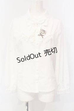 画像1: axes femme POETIQUE / キャットブローチ付ブラウス M シロ O-25-06-12-047-AX-BL-IG-OS