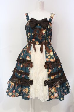 画像1: axes femme kawaii / アンティークローズ柄ジャンパースカート M グリーン O-25-06-12-005-AX-OP-OW-OS