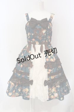 画像1: axes femme kawaii / アンティークローズ柄ジャンパースカート M グリーン O-25-06-12-005-AX-OP-OW-OS