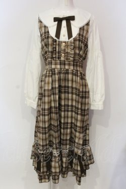 画像1: axes femme POETIQUE / チェックフリルレディワンピース  ブラウン O-25-06-12-052-AX-OP-IG-OS