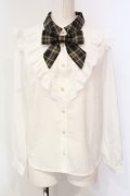 axes femme / リボン付配色襟デザインブラウス  シロ×ブラウン O-25-06-12-057-AX-BL-IG-OS
