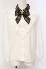 axes femme / リボン付配色襟デザインブラウス  シロ×ブラウン O-25-06-12-057-AX-BL-IG-OS