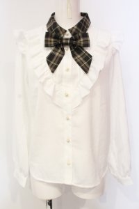 axes femme / リボン付配色襟デザインブラウス  シロ×ブラウン O-25-06-12-057-AX-BL-IG-OS
