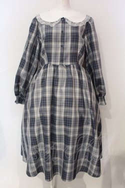 画像1: m petit by misako / シナモンチェックフレアワンピース 3L ブルー O-25-06-12-006-LO-OP-OW-OS