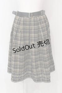 axes femme / ベルト付ボックスタックスカート  ブラウン×グリーン O-25-06-12-059-AX-SK-IG-OS