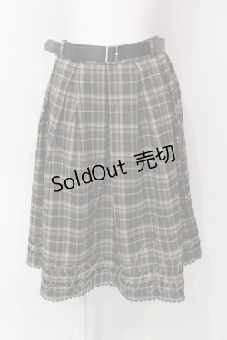 画像1: axes femme / ベルト付ボックスタックスカート  ブラウン×グリーン O-25-06-12-059-AX-SK-IG-OS