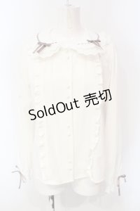 Ank Rouge / ハシゴリボンレース衿ブラウス M シロ×ブラウン O-25-06-12-063-CA-BL-OW-OS