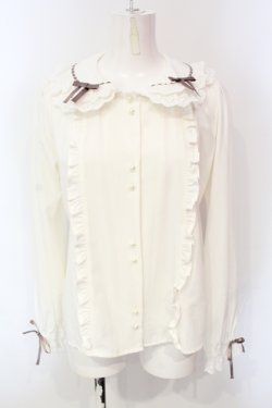 画像1: Ank Rouge / ハシゴリボンレース衿ブラウス M シロ×ブラウン O-25-06-12-063-CA-BL-OW-OS