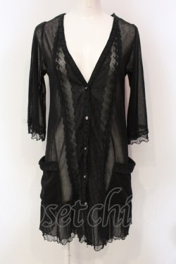 画像1: axes femme / レース切替綿チュールカーディガン M クロ O-25-06-12-064-AX-TO-OW-OS