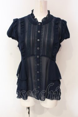 画像1: axes femme / ペプラムフリルブラウス M ネイビー O-25-06-12-069-AX-BL-OW-OS