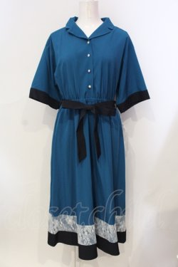 画像1: axes femme / レース切替配色シャツワンピース M ブルーグリーン O-25-06-14-014-AX-OP-IG-OS
