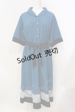 画像1: axes femme / レース切替配色シャツワンピース M ブルーグリーン O-25-06-14-014-AX-OP-IG-OS