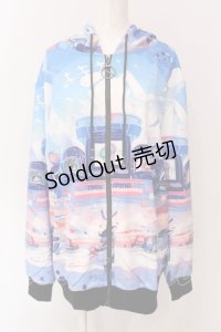 NieR Clothing / 転写ZIPパーカー  ブルー×マルチ O-25-06-16-042-PU-TO-IG-ZT008