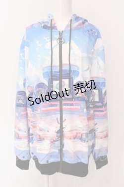 画像1: NieR Clothing / 転写ZIPパーカー  ブルー×マルチ O-25-06-16-042-PU-TO-IG-ZT008