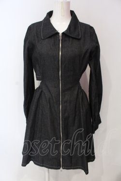 画像1: NieR Clothing / バックシャンDENIMワンピース  ブラック O-25-06-16-006-PU-OP-IG-OS