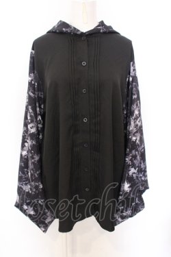 画像1: NieR Clothing / 袖リブ付き着物風シャツ【鳥居×九尾】  ブラック×グレー O-25-06-16-011-PU-BL-IG-OS
