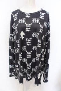 NieR Clothing / 転写総柄カットソー XL ブラック O-25-06-16-017-PU-TO-IG-ZT280