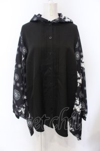 NieR Clothing / 袖リブ付き着物風袖シャツ【和柄九尾】  ブラック×ホワイト O-25-06-16-009-PU-BL-IG-ZT279