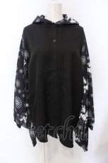 画像1: NieR CLOTHING / 袖リブ付き着物風袖シャツ【和柄九尾】  ブラック×ホワイト O-25-06-16-009-PU-BL-IG-ZT279 (1)