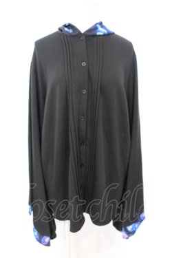 画像1: NieR Clothing / 冬用×内側さらふわ着物風袖ブロッキングシャツ【海月】  ブラック O-25-06-16-025-PU-TO-IG-OS