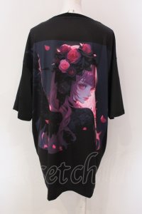 NieR Clothing / 擬人化カットソー  ブラック×ピンク系 O-25-06-16-029-PU-TO-IG-ZT201