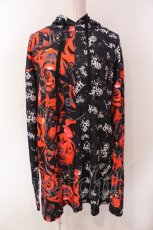 画像1: NieR CLOTHING / WIDE SLEEVE HOODIE 【ROSE×HEART BEAT】 パーカー  ブラック×レッド O-25-06-16-032-PU-TO-IG-ZT219 (1)
