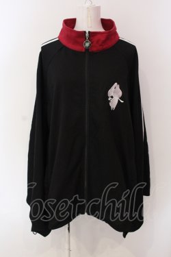 画像1: NieR Clothing / 着物袖ジャージ風デザインZIP OUTER  ブラック×ワイン×ホワイト O-25-06-16-034-PU-TO-IG-OS
