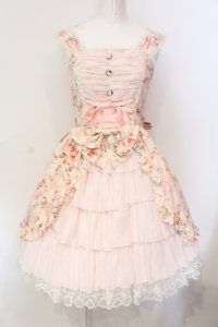 metamorphose / 花柄シフォンフリルジャンパースカート  ピンク O-25-06-17-011-ME-OP-IG-OS