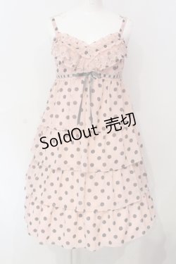 画像1: Emily Temple cute / ドットジョーッゼットティアードキャミワンピース  ピンク×グレー O-25-06-17-014-ET-OP-IG-OS