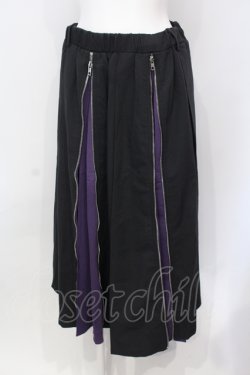 画像1: KMK / ダブルジップ切替パープルレイヤードプリーツスカート  ブラック×パープル O-25-06-19-048-PU-SK-OW-OS