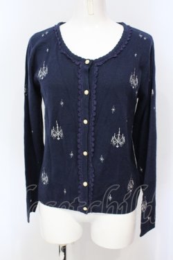 画像1: axes femme / シャンデリア刺繍ニットカーディガン M ネイビー O-25-06-19-056-AX-BL-IG-OS